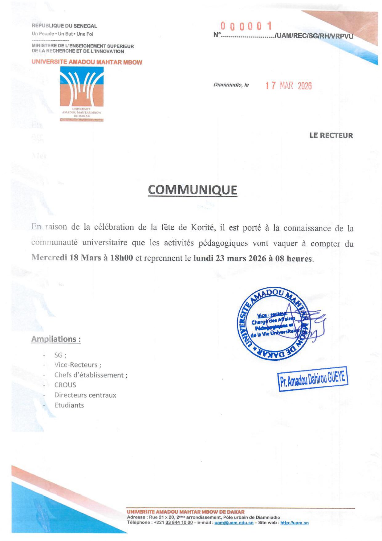 Korité 2026 – communiqué de l’UAM