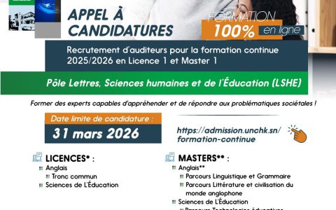 UNCHK – Offres de formations concernent niveaux Licence 1 et Master 1