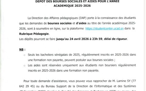 Dépôt des bourses sociales et aides pour l’année académiques 2025-2026