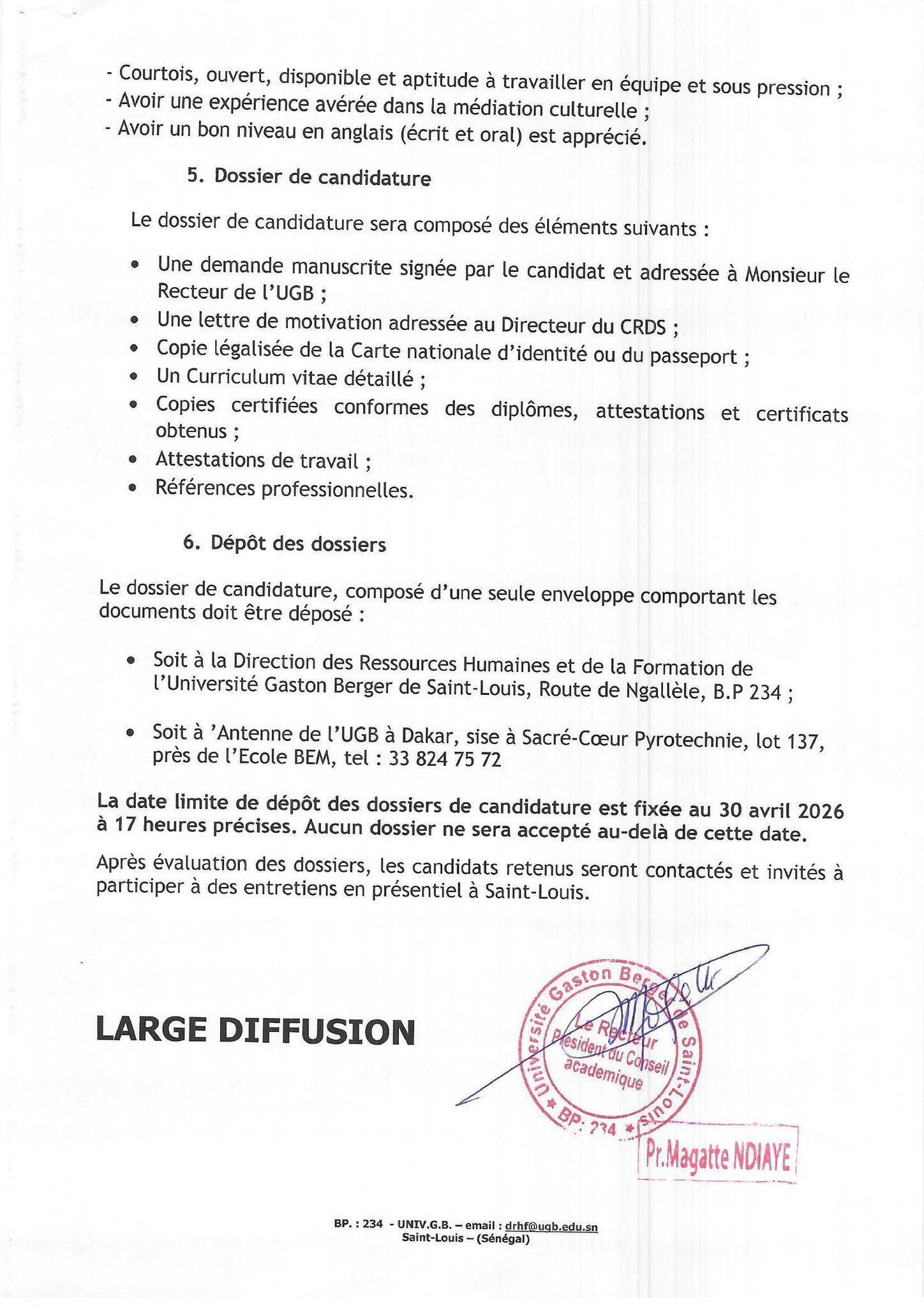 Recrutement d’un Conservateur/une Conservatrice du patrimoine, chargé (e) de la médiation culturelle pour le Centre de Recherche et de la Documentation du Sénégal (CRDS -ex IFAN).