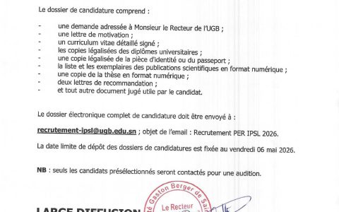 Recrute deux (02) enseignants-chercheurs pour renforcer la filière d’ingénieurs en électromécanique de l’Institut Polytechnique de Saint-Louis