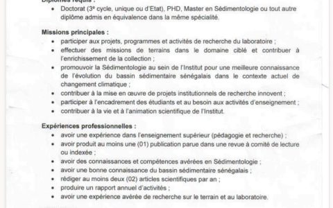 UCAD / IFAN : Appel à candidatures