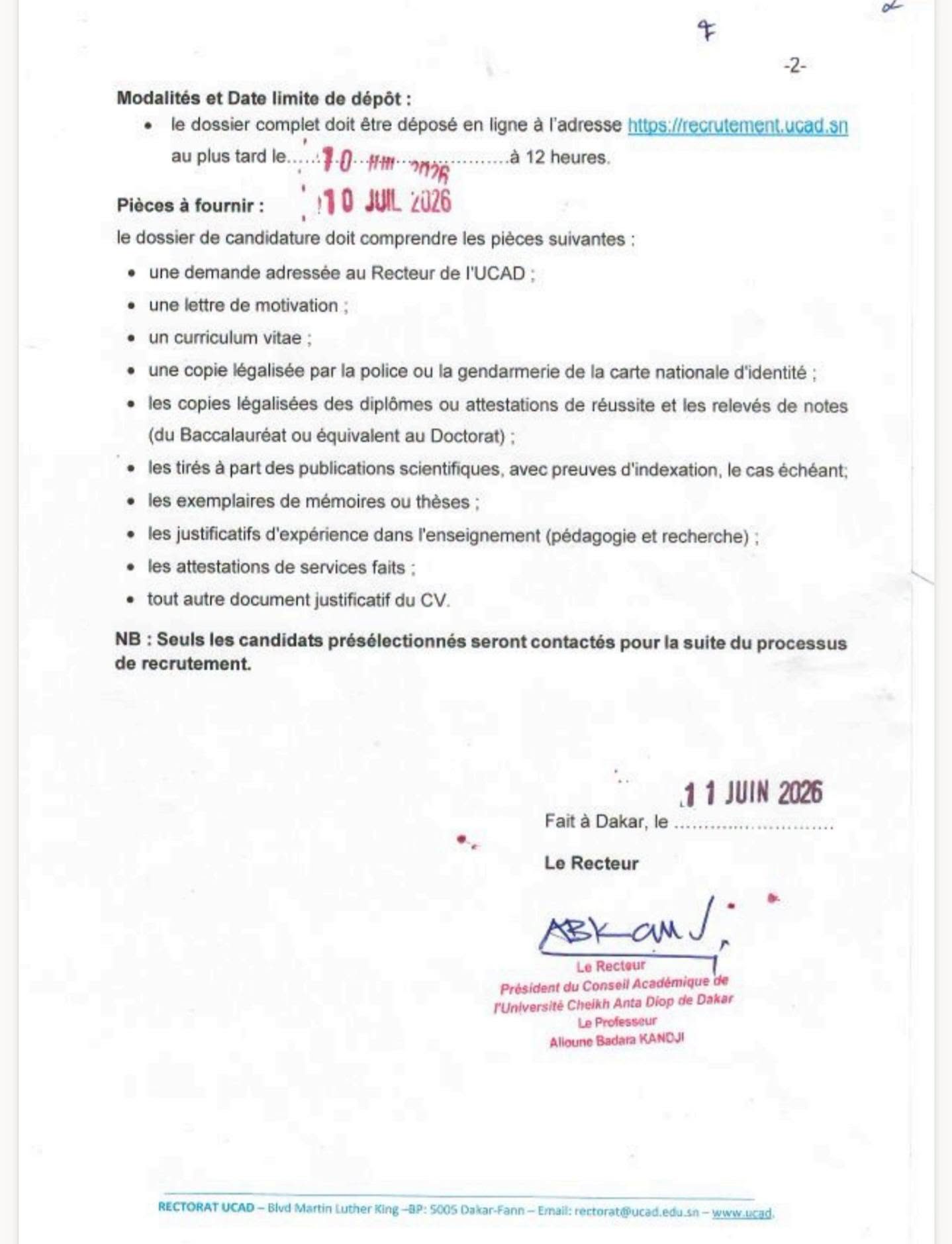 UCAD / IFAN : Appel à candidatures